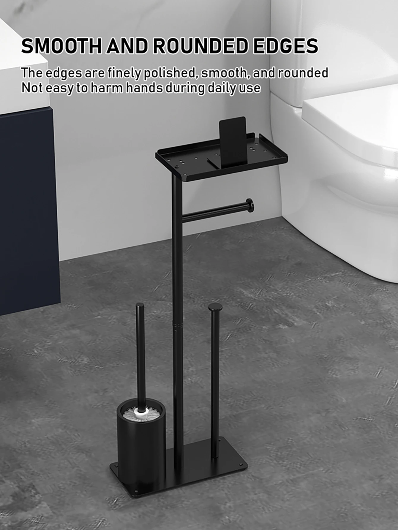 Multifunctional Vertical Toilet Paper Holder with Storage Tray And Magnetic Bracket Floor Standing Tissue Organizer