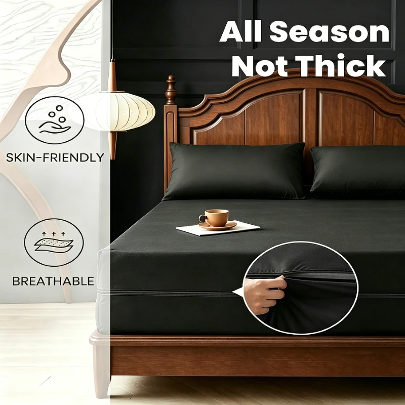 NEW 1PC Nano Waterproof Anti-Slip Mattress Protector 6-Sided Zipper Encasement Silent Breathable Bed Cover for Home Bedroom NEW 1PC Nano Waterproof Anti-Slip Mattress Protector 6-Sided Zipper Encasement Silent Breathable Bed Cover for Home Bedroom