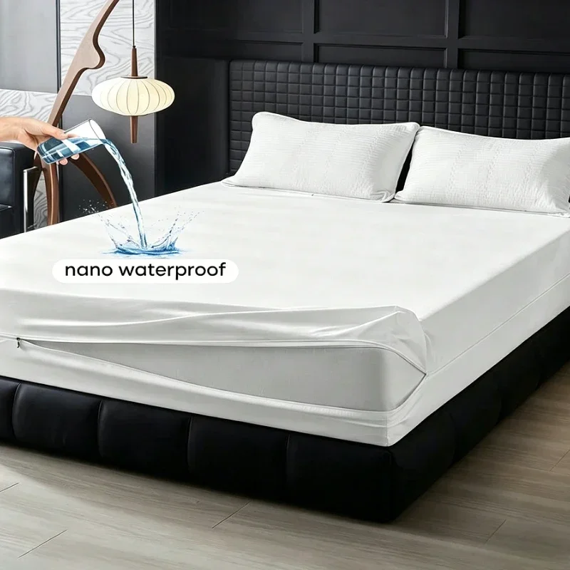 NEW 1PC Nano Waterproof Anti-Slip Mattress Protector 6-Sided Zipper Encasement Silent Breathable Bed Cover for Home Bedroom NEW 1PC Nano Waterproof Anti-Slip Mattress Protector 6-Sided Zipper Encasement Silent Breathable Bed Cover for Home Bedroom