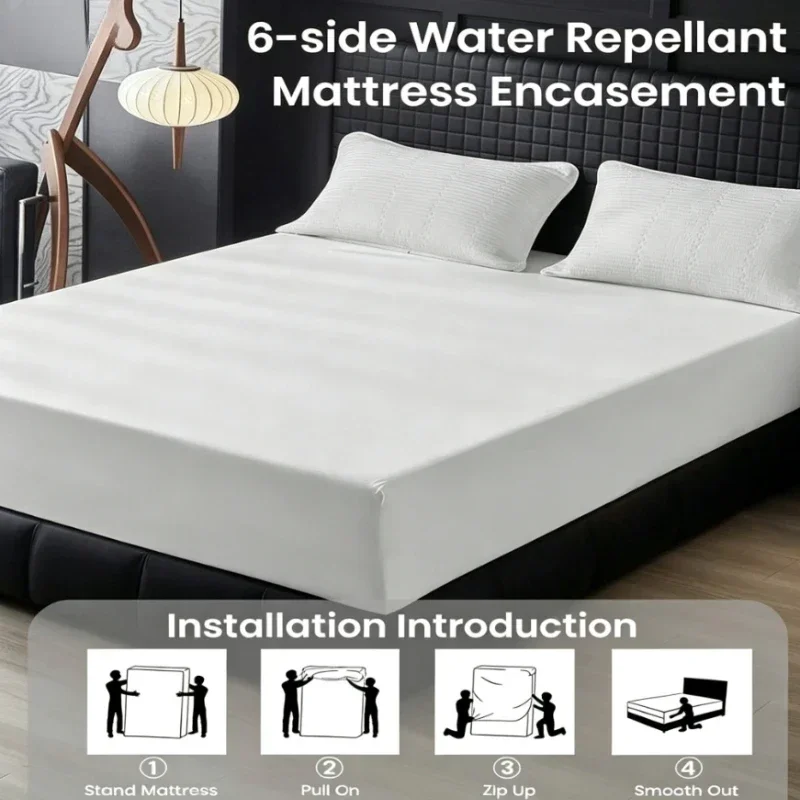 NEW 1PC Nano Waterproof Anti-Slip Mattress Protector 6-Sided Zipper Encasement Silent Breathable Bed Cover for Home Bedroom NEW 1PC Nano Waterproof Anti-Slip Mattress Protector 6-Sided Zipper Encasement Silent Breathable Bed Cover for Home Bedroom