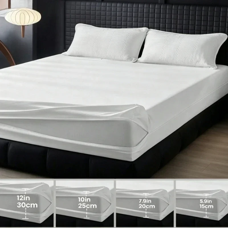 NEW 1PC Nano Waterproof Anti-Slip Mattress Protector 6-Sided Zipper Encasement Silent Breathable Bed Cover for Home Bedroom NEW 1PC Nano Waterproof Anti-Slip Mattress Protector 6-Sided Zipper Encasement Silent Breathable Bed Cover for Home Bedroom