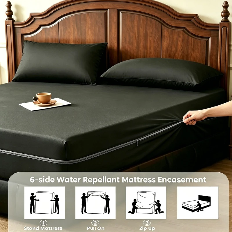 NEW 1PC Nano Waterproof Anti-Slip Mattress Protector 6-Sided Zipper Encasement Silent Breathable Bed Cover for Home Bedroom NEW 1PC Nano Waterproof Anti-Slip Mattress Protector 6-Sided Zipper Encasement Silent Breathable Bed Cover for Home Bedroom