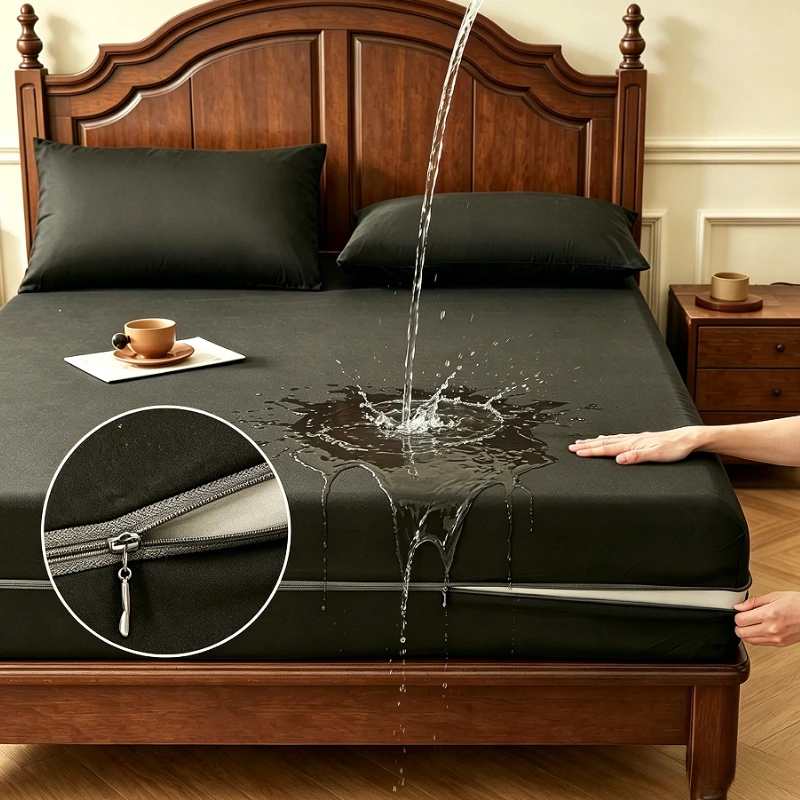 NEW 1PC Nano Waterproof Anti-Slip Mattress Protector 6-Sided Zipper Encasement Silent Breathable Bed Cover for Home Bedroom NEW 1PC Nano Waterproof Anti-Slip Mattress Protector 6-Sided Zipper Encasement Silent Breathable Bed Cover for Home Bedroom