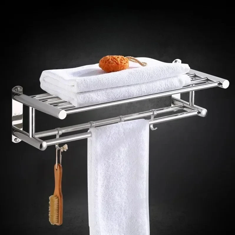 Stainless Steel Towel Rack, No Drill Adhesive Wall Mounted Towel Holder for Bathroom, Rustproof Towel Bar for Home Storage