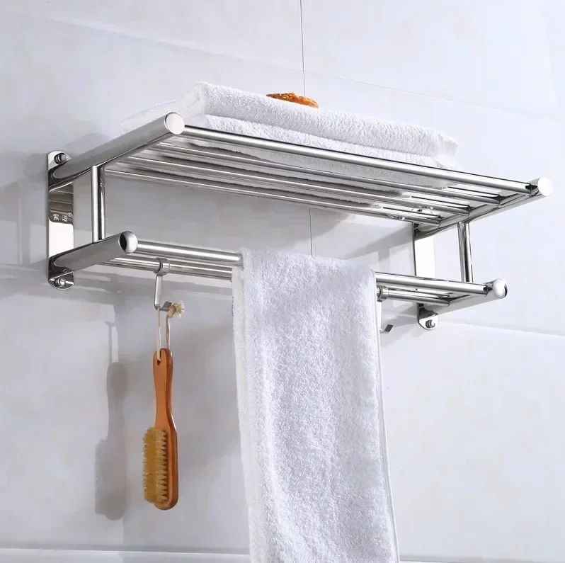 Stainless Steel Towel Rack, No Drill Adhesive Wall Mounted Towel Holder for Bathroom, Rustproof Towel Bar for Home Storage