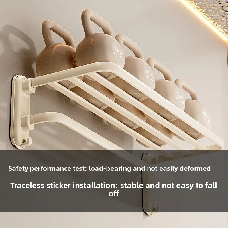 No Drill Bathroom Towel Rack Double Fold Towel Hanger Washroom Storage Shelf Integrated Bath Towel Organizer