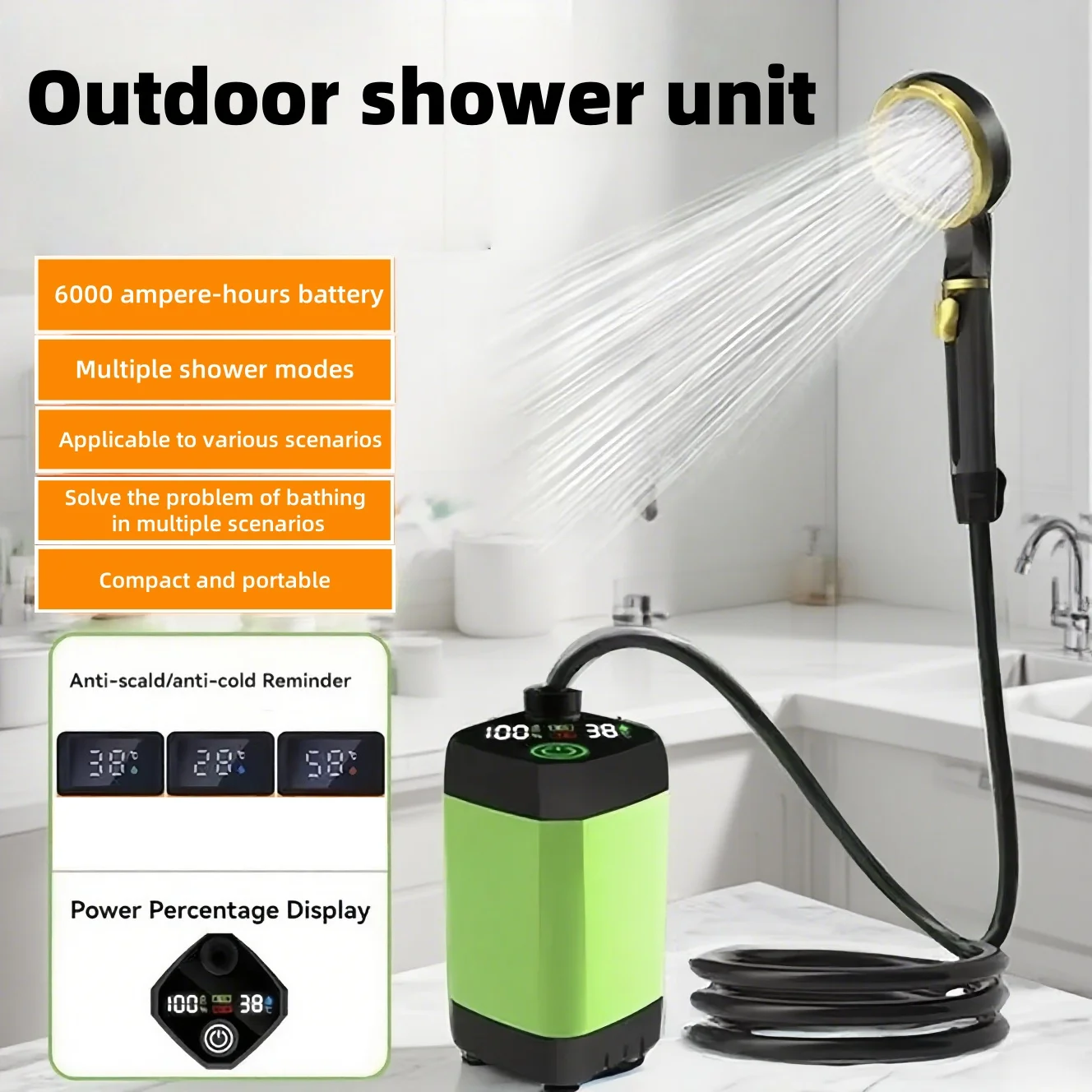 Portable Outdoor Electric Shower Unit, with Long Battery Life, Suitable for Use in Camping, Bathrooms, and Construction Sites. Shower Upgrades Portable Outdoor Electric Shower Unit, with Long Battery Life, Suitable for Use in Camping, Bathrooms, and Construction Sites. Shower Upgrades