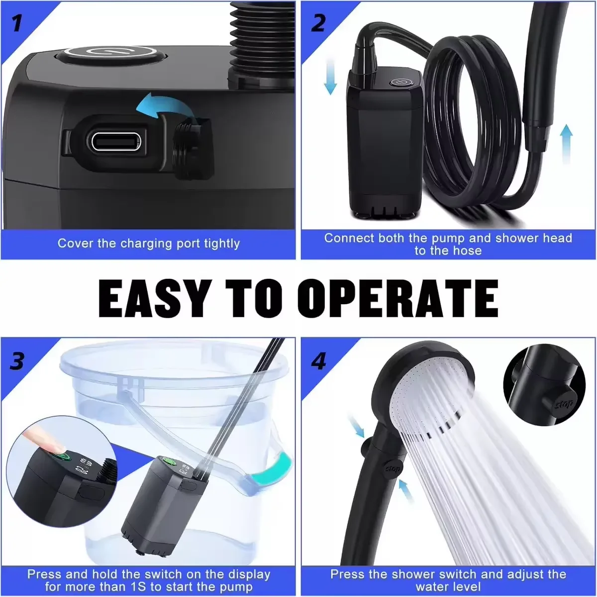 Portable Outdoor Electric Shower Unit, with Long Battery Life, Suitable for Use in Camping, Bathrooms, and Construction Sites. Shower Upgrades Portable Outdoor Electric Shower Unit, with Long Battery Life, Suitable for Use in Camping, Bathrooms, and Construction Sites. Shower Upgrades