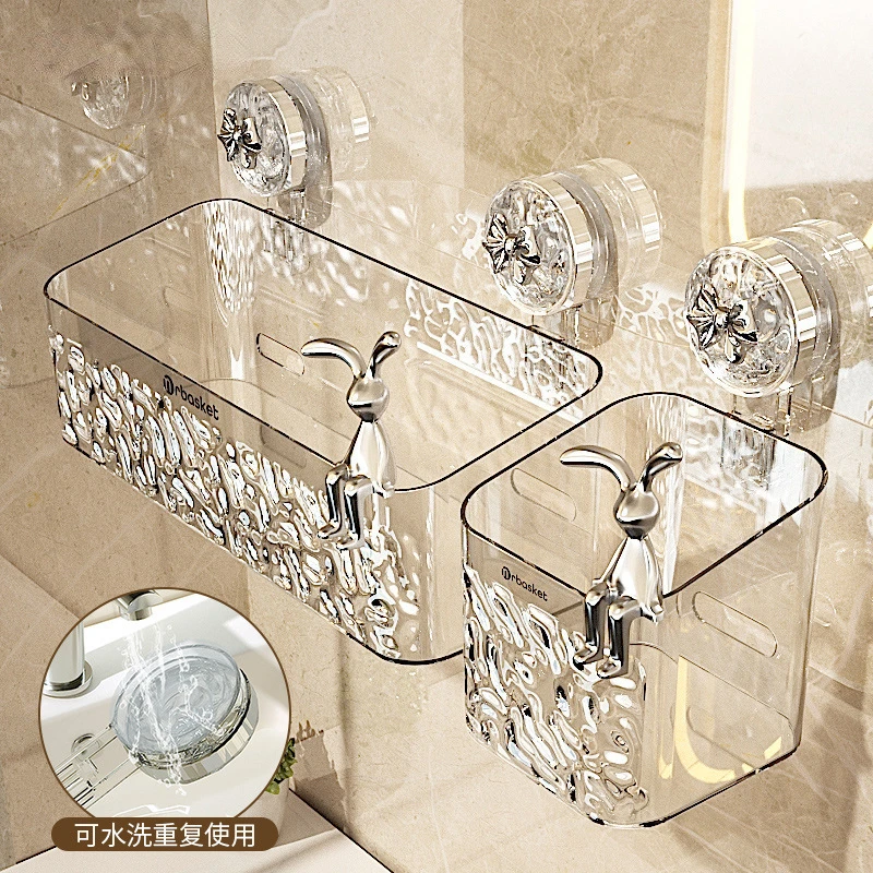 Shower Suction Cup Shelf Basket Light Glacier Pattern One Second Installation bathroom Organizer Storage Rotating to Suck Remove