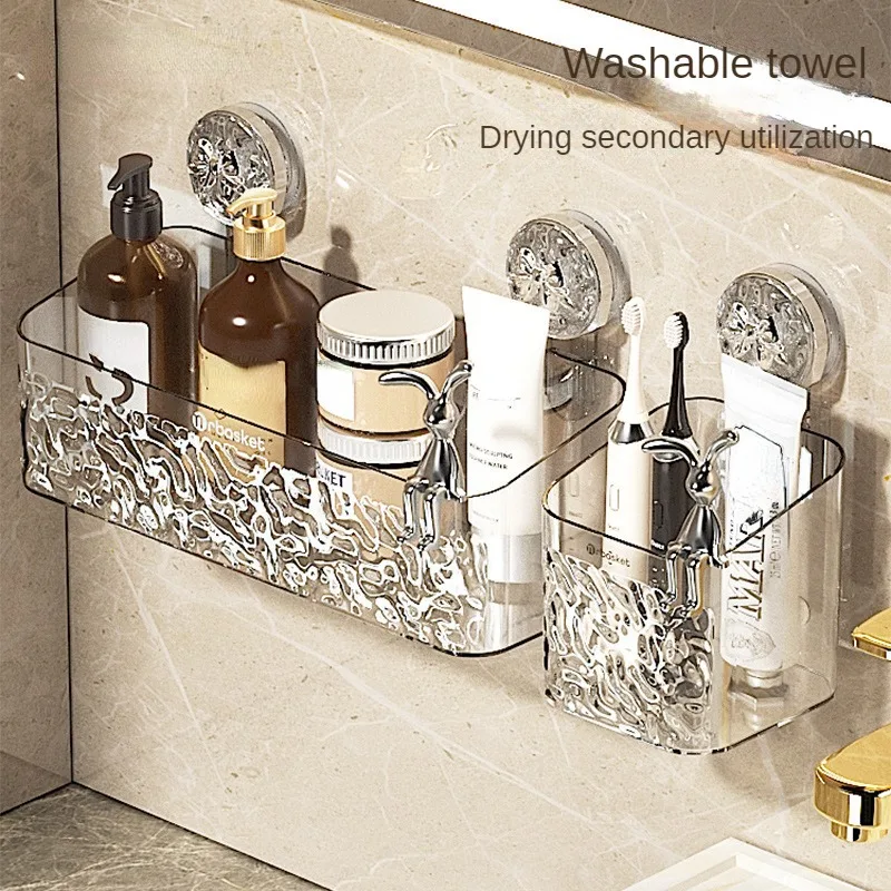 Shower Suction Cup Shelf Basket Light Glacier Pattern One Second Installation bathroom Organizer Storage Rotating to Suck Remove