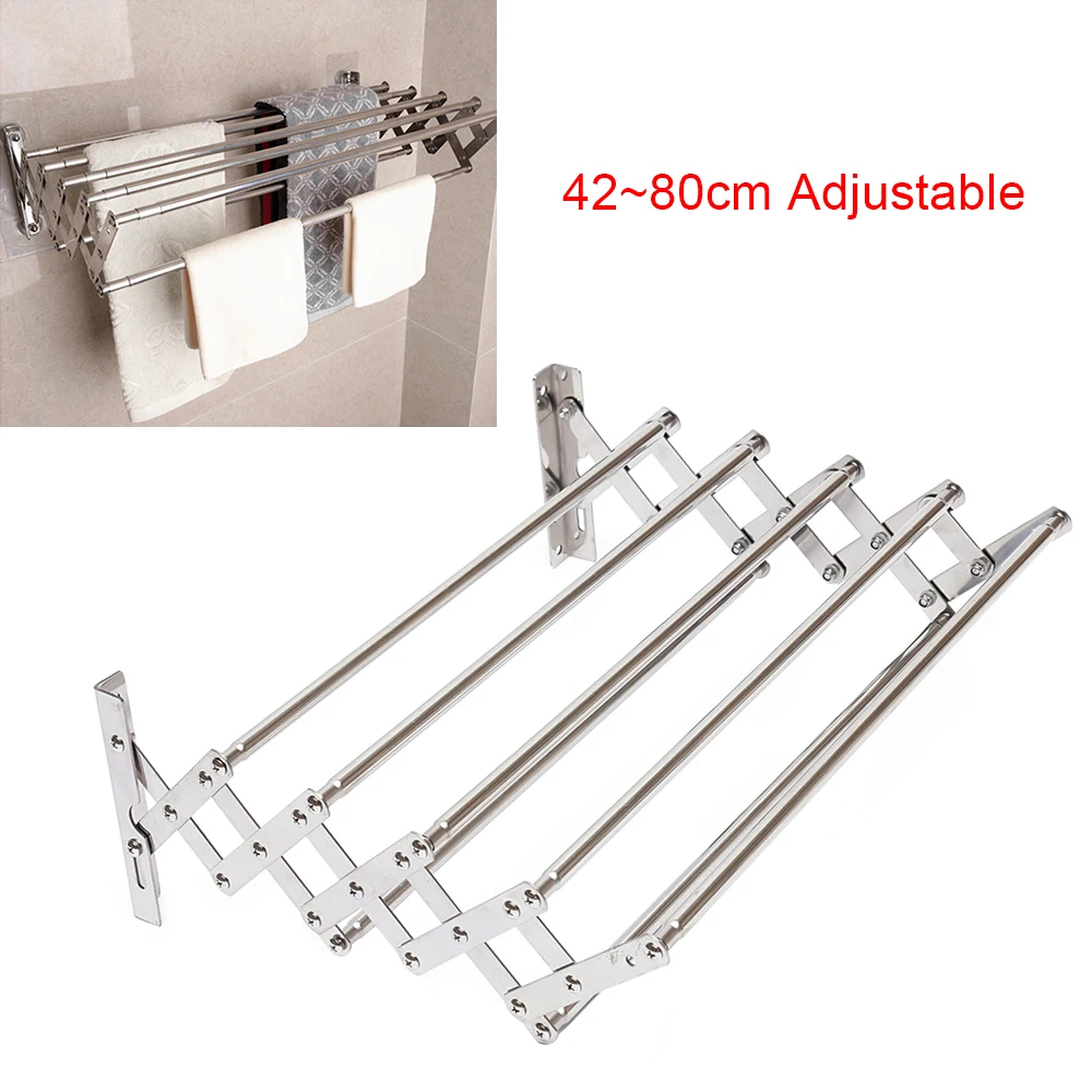 Stainless Steel Wall Mounted Laundry Drying Rack Length Adjustable 42~80cm, Foldable Towel Holder Bathroom Easy To Install Stainless Steel Wall Mounted Laundry Drying Rack Length Adjustable 42~80cm, Foldable Towel Holder Bathroom Easy To Install