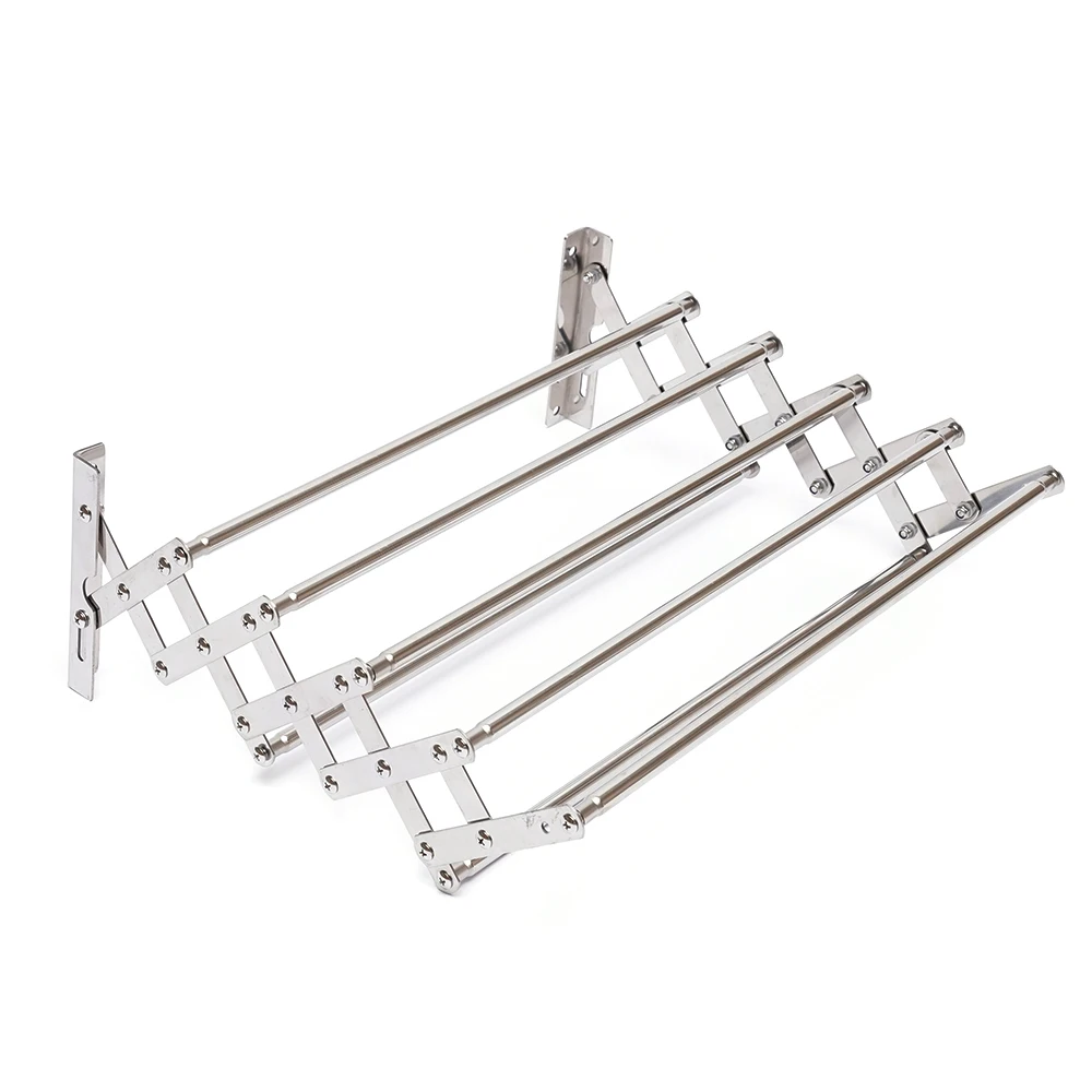 Stainless Steel Wall Mounted Laundry Drying Rack Length Adjustable 42~80cm, Foldable Towel Holder Bathroom Easy To Install