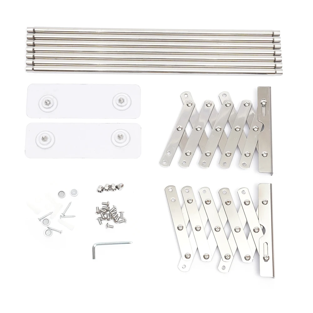 Stainless Steel Wall Mounted Laundry Drying Rack Length Adjustable 42~80cm, Foldable Towel Holder Bathroom Easy To Install