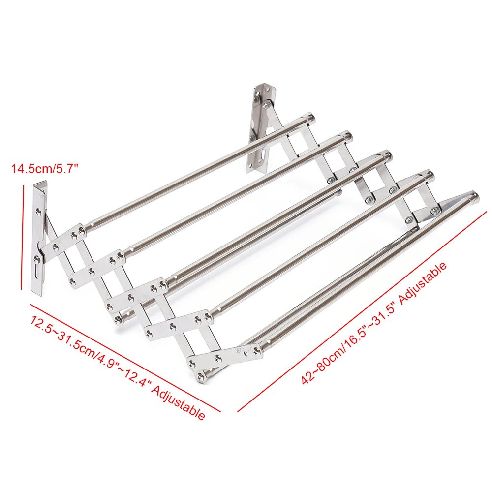 Stainless Steel Wall Mounted Laundry Drying Rack Length Adjustable 42~80cm, Foldable Towel Holder Bathroom Easy To Install Stainless Steel Wall Mounted Laundry Drying Rack Length Adjustable 42~80cm, Foldable Towel Holder Bathroom Easy To Install