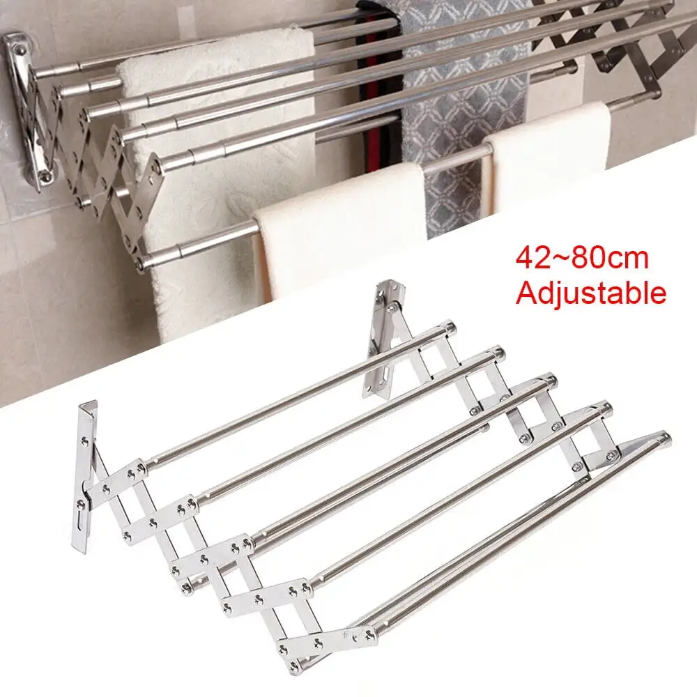 Stainless Steel Wall Mounted Laundry Drying Rack Length Adjustable 42~80cm, Foldable Towel Holder Bathroom Easy To Install Stainless Steel Wall Mounted Laundry Drying Rack Length Adjustable 42~80cm, Foldable Towel Holder Bathroom Easy To Install