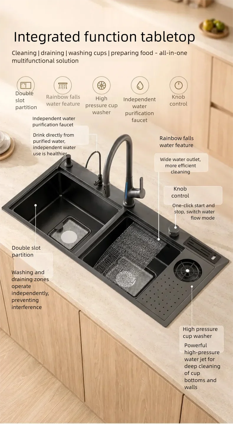 Stainless Steel Waterfall Kitchen Sink Stainless Steel Waterfall Kitchen Sink