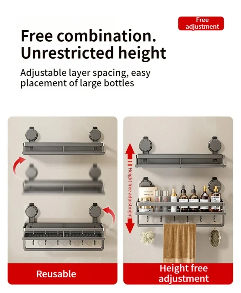 Suction Cup Bathroom Shelf,No Drill Wall Mounted Shower Organizer for Toiletries,Adhesive-Free Toilet Storage Rack for Washbasin Suction Cup Bathroom Shelf,No Drill Wall Mounted Shower Organizer for Toiletries,Adhesive-Free Toilet Storage Rack for Washbasin