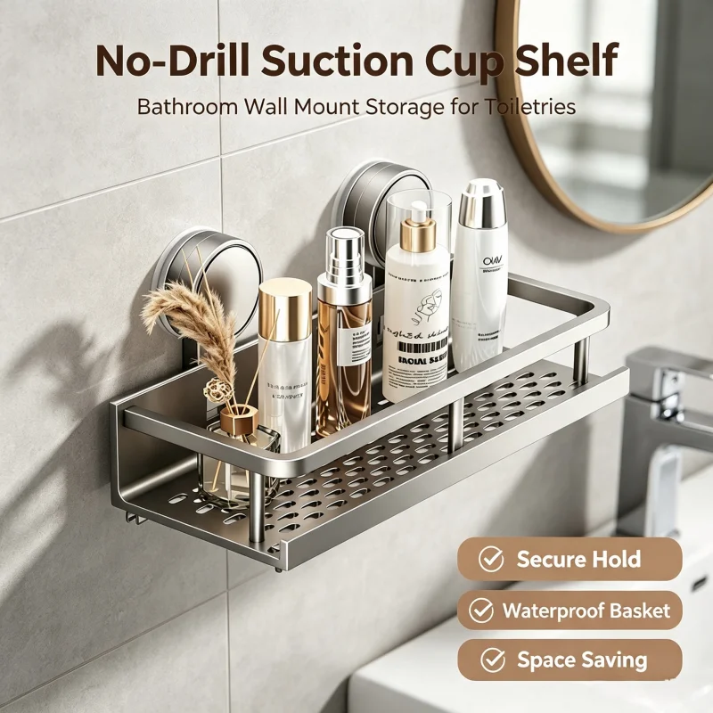 Suction Cup Bathroom Shelf,No Drill Wall Mounted Shower Organizer for Toiletries,Adhesive-Free Toilet Storage Rack for Washbasin Suction Cup Bathroom Shelf,No Drill Wall Mounted Shower Organizer for Toiletries,Adhesive-Free Toilet Storage Rack for Washbasin