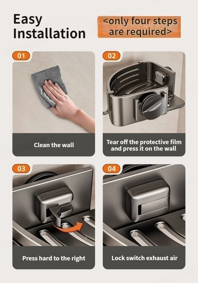 Suction Cup Perforation-Free Space Aluminum Bathroom Storage Shelf