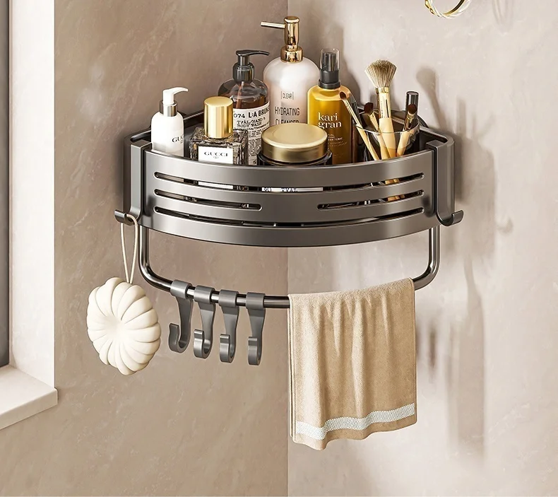 Suction Cup Perforation-Free Space Aluminum Bathroom Storage Shelf