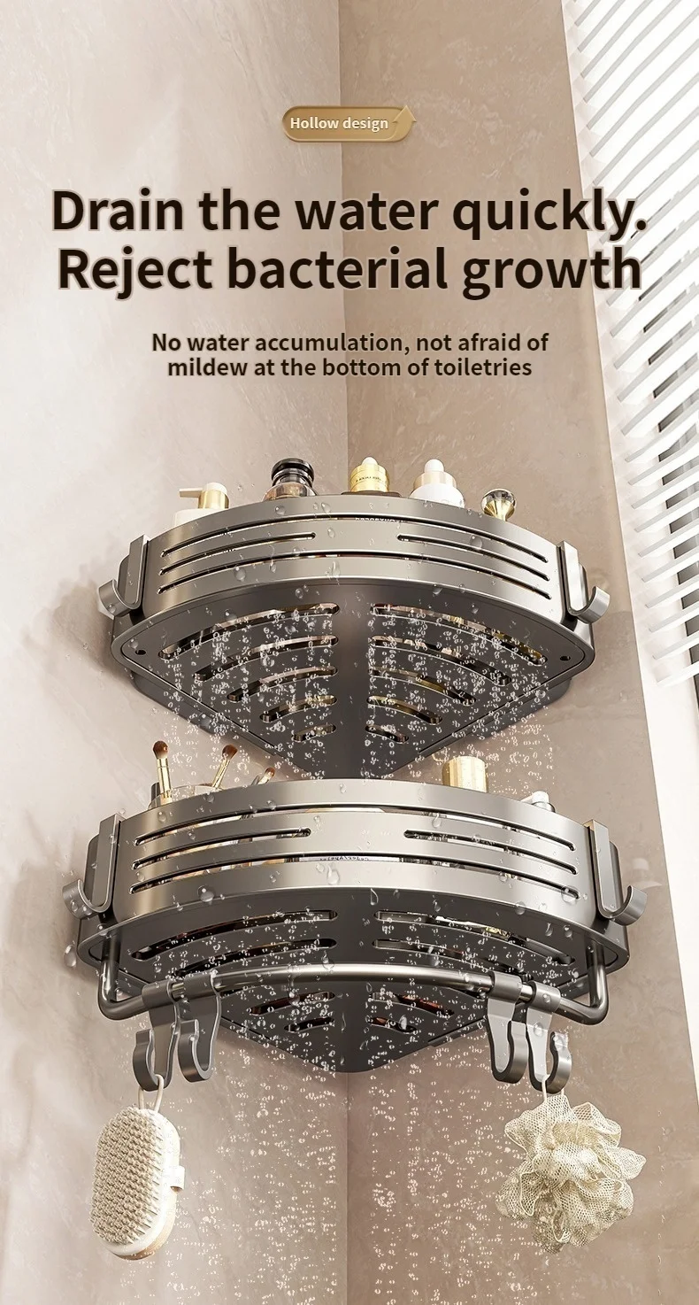 Suction Cup Perforation-Free Space Aluminum Bathroom Storage Shelf