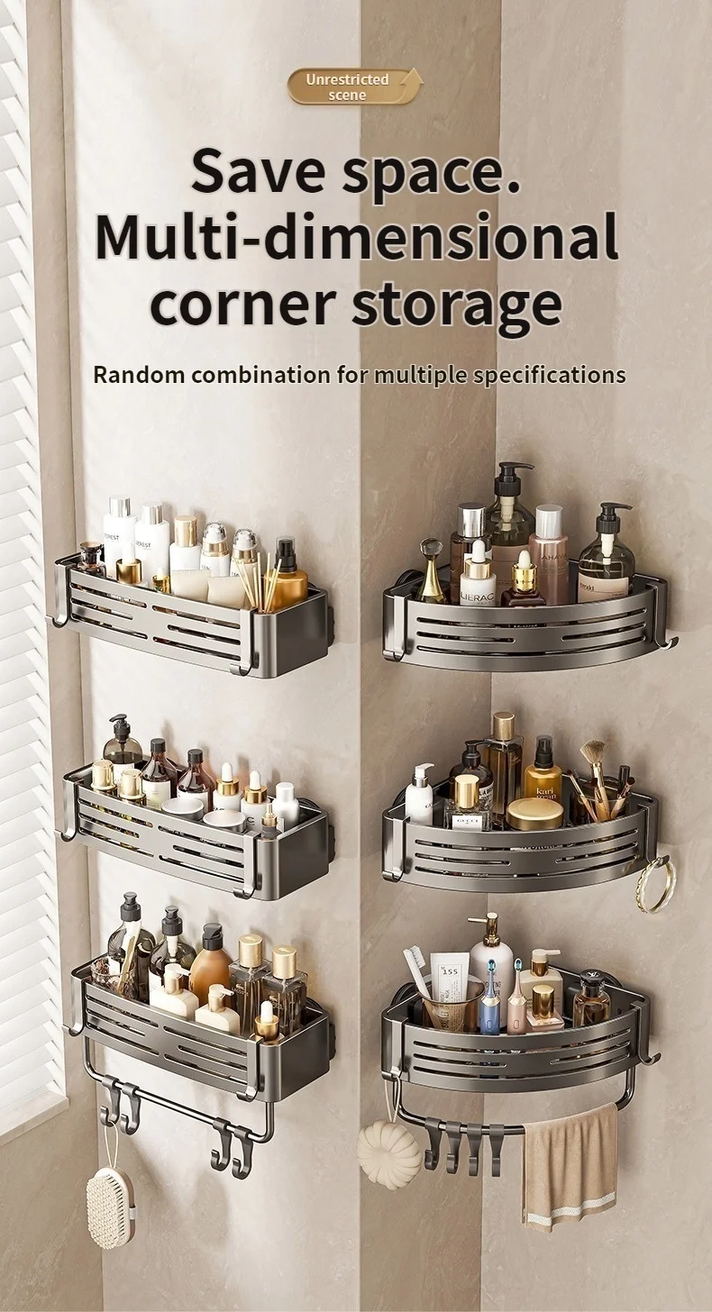 Suction Cup Perforation-Free Space Aluminum Bathroom Storage Shelf