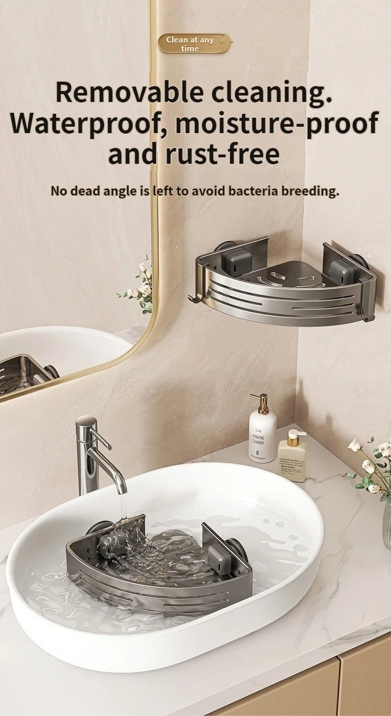 Suction Cup Perforation-Free Space Aluminum Bathroom Storage Shelf