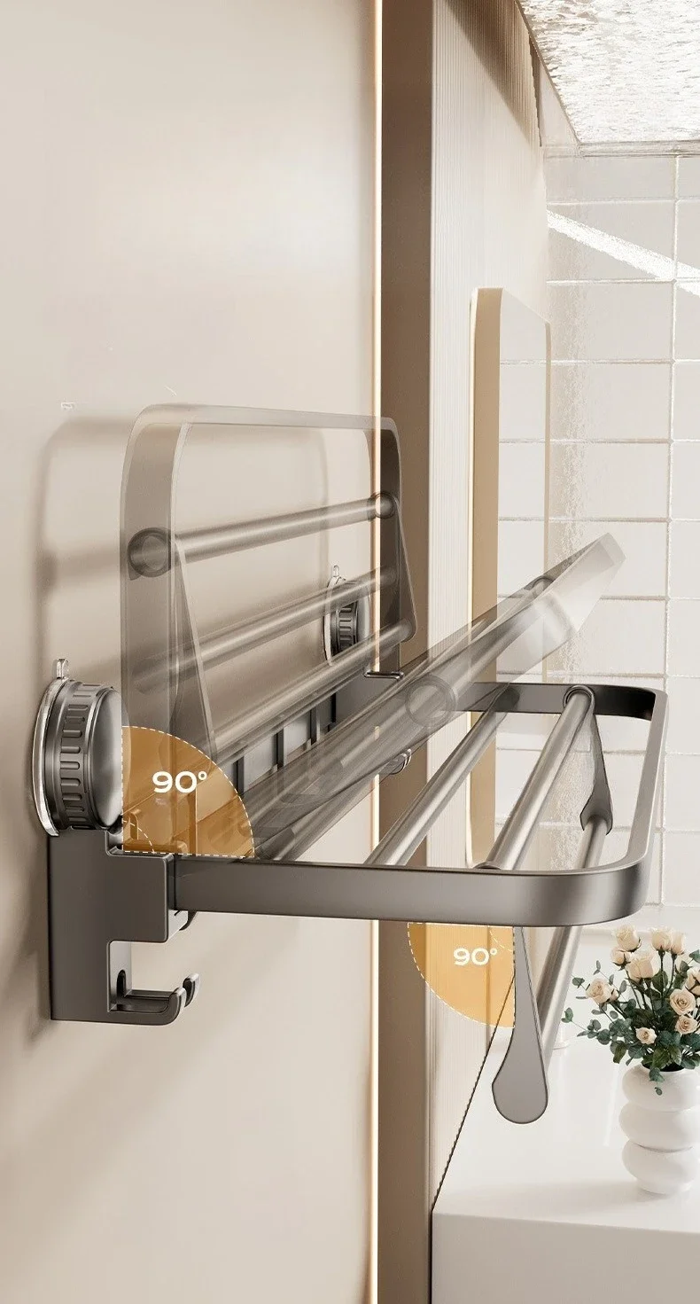 Suction cup towel rack bathroom towel storage rack bathroom hanging pole hook rack suction cup type no punching required