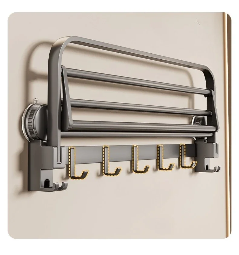 Suction cup towel rack bathroom towel storage rack bathroom hanging pole hook rack suction cup type no punching required