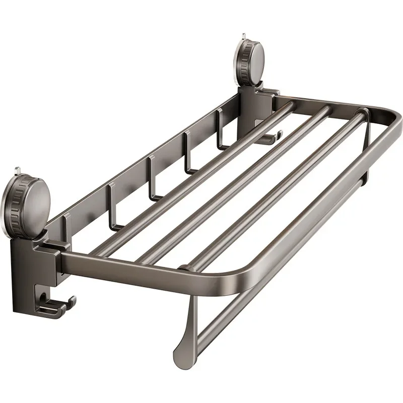 Suction cup towel rack bathroom towel storage rack bathroom hanging pole hook rack suction cup type no punching required