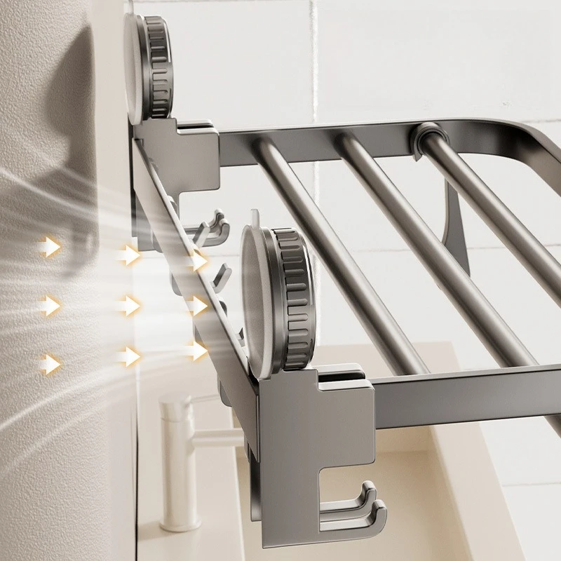 Suction cup towel rack bathroom towel storage rack bathroom hanging pole hook rack suction cup type no punching required Suction cup towel rack bathroom towel storage rack bathroom hanging pole hook rack suction cup type no punching required