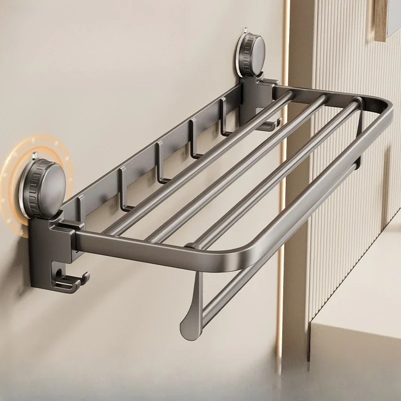 Suction cup towel rack bathroom towel storage rack bathroom hanging pole hook rack suction cup type no punching required