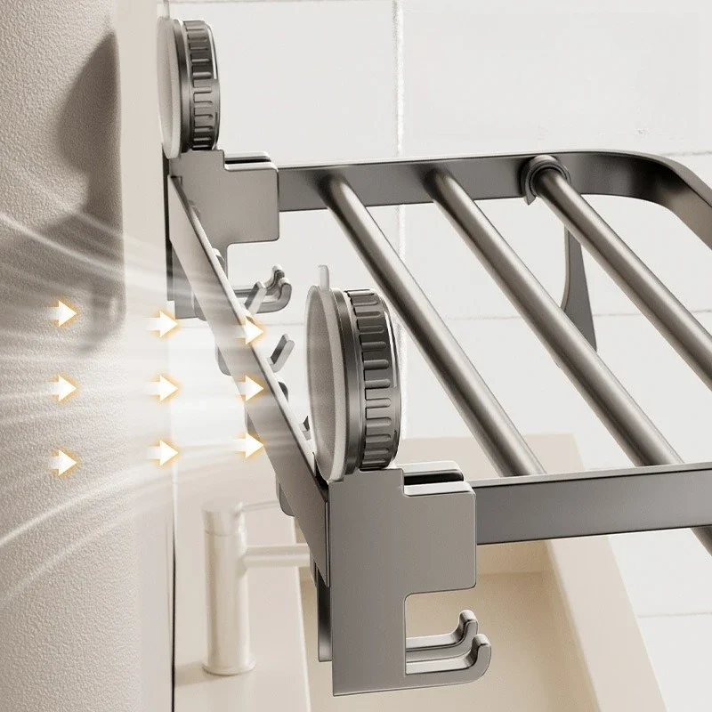 Suction cup towel rack bathroom towel storage rack bathroom hanging pole hook rack suction cup type no punching required
