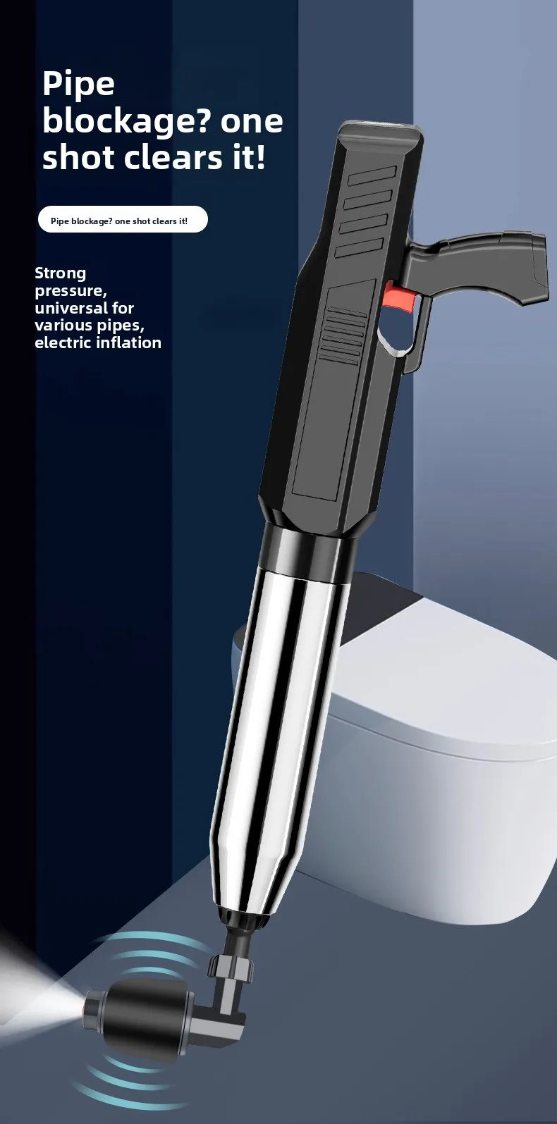 Toilet plunger,electric drain cleaner,high pressure pipe unclogger,sewer dredge tool,bathroom clog remover