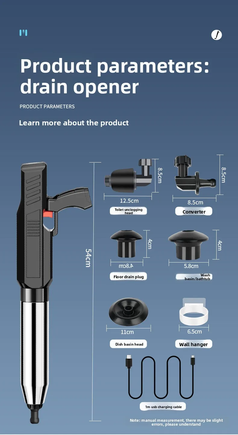 Toilet plunger,electric drain cleaner,high pressure pipe unclogger,sewer dredge tool,bathroom clog remover
