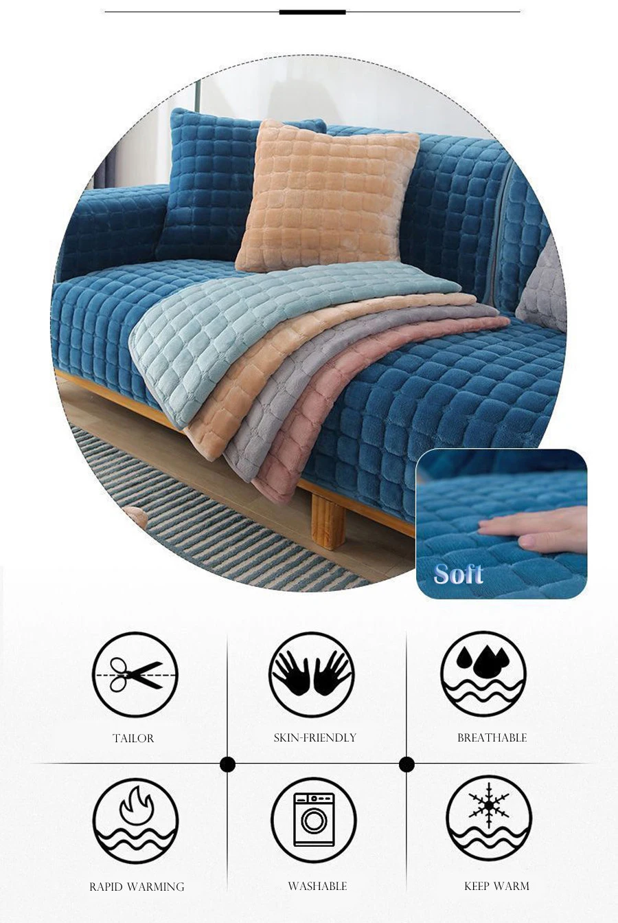 Velvet Sofa Cushion Thickened Warmth Non-Slip Sofa Cover Four Seasons Universal Living Room Sofa All-Inclusive Towel