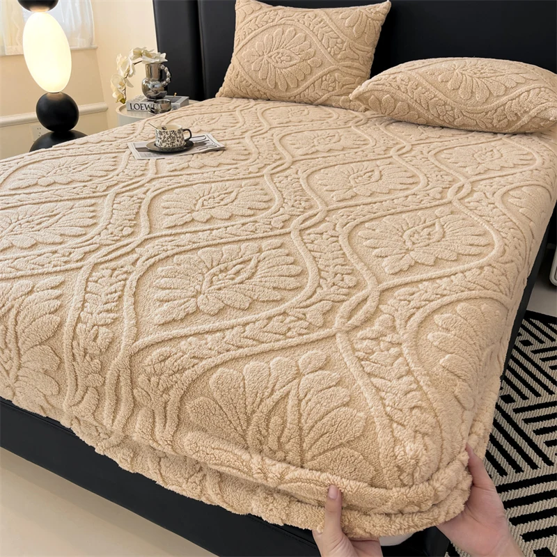 Warm Fleece Elastic Fitted Bed Sheet Thermal Winter Sheets Mattress Topper Protector Cover for Single Couple Double Bedsheet Warm Fleece Elastic Fitted Bed Sheet Thermal Winter Sheets Mattress Topper Protector Cover for Single Couple Double Bedsheet
