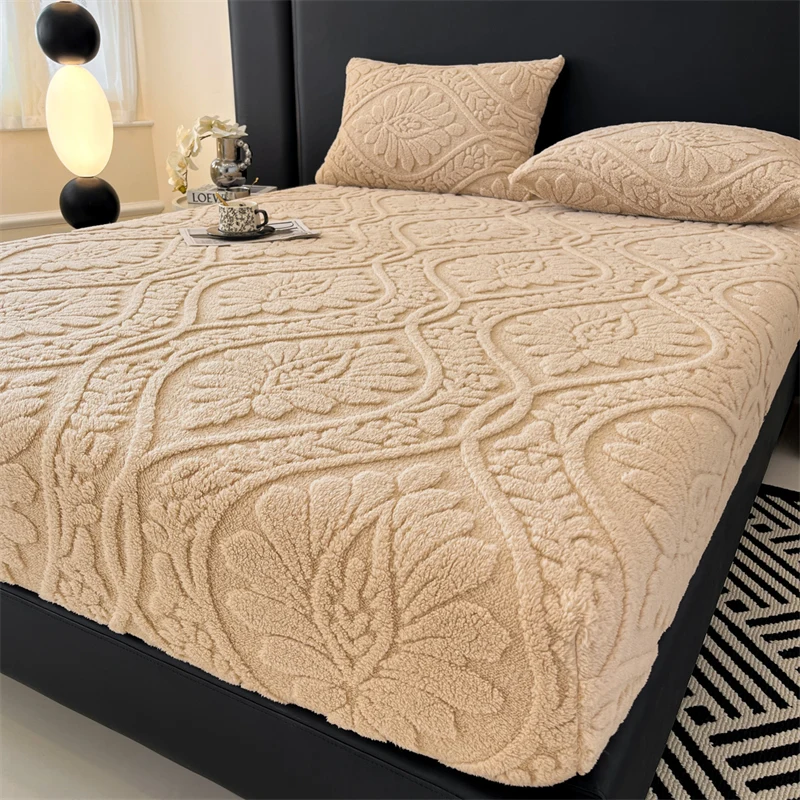 Warm Fleece Elastic Fitted Bed Sheet Thermal Winter Sheets Mattress Topper Protector Cover for Single Couple Double Bedsheet Warm Fleece Elastic Fitted Bed Sheet Thermal Winter Sheets Mattress Topper Protector Cover for Single Couple Double Bedsheet