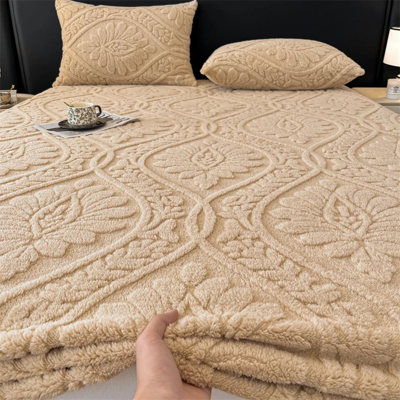 Warm Fleece Elastic Fitted Bed Sheet Thermal Winter Sheets Mattress Topper Protector Cover for Single Couple Double Bedsheet Warm Fleece Elastic Fitted Bed Sheet Thermal Winter Sheets Mattress Topper Protector Cover for Single Couple Double Bedsheet