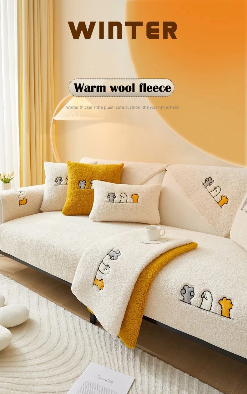 Winter Warm Lambs Velvet Sofa Towel Nordic Thick Plush Non-slip Sofa Cover for Living Room Sectional L-shaped Couch Covers