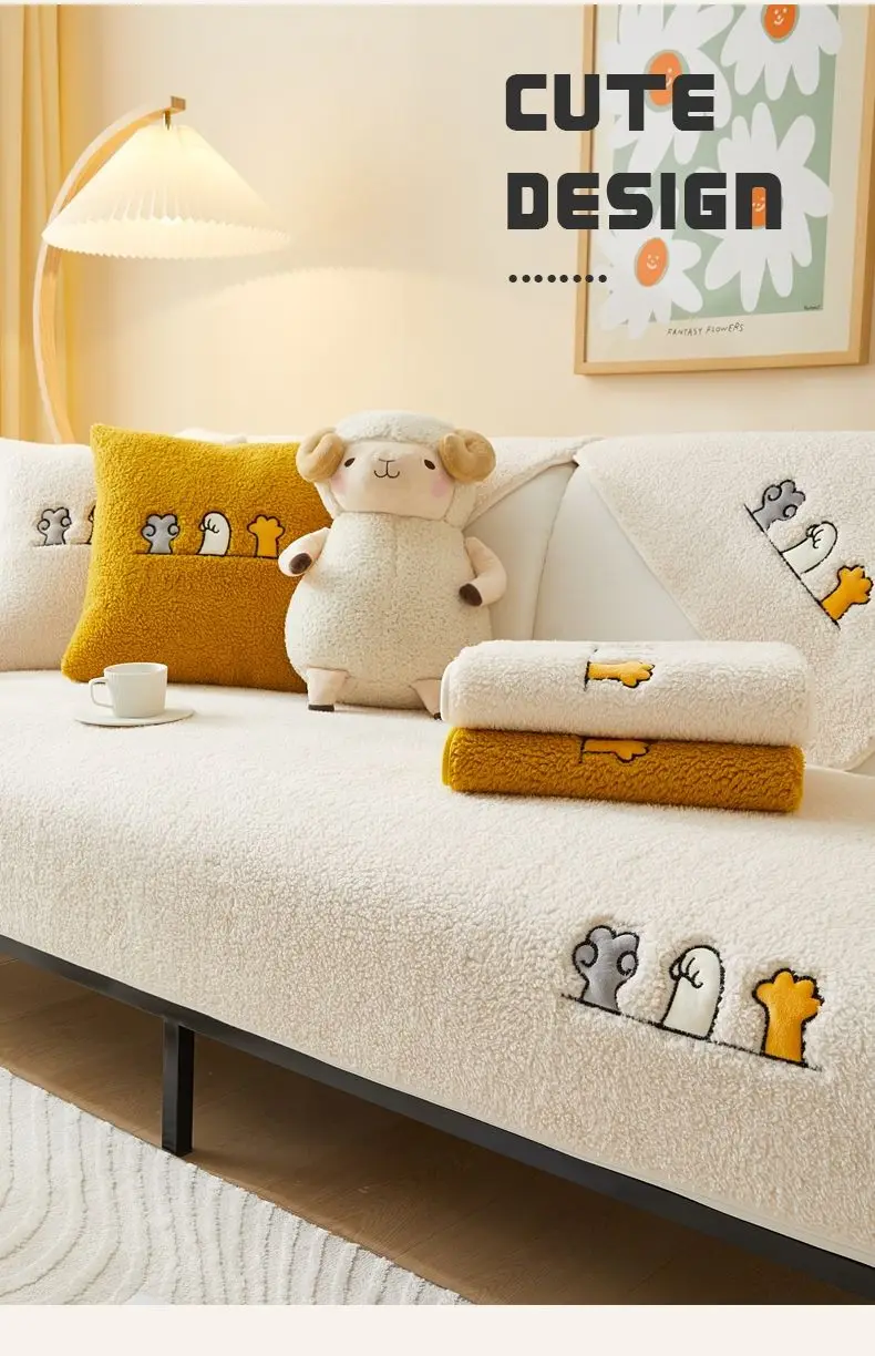 Winter Warm Lambs Velvet Sofa Towel Nordic Thick Plush Non-slip Sofa Cover for Living Room Sectional L-shaped Couch Covers