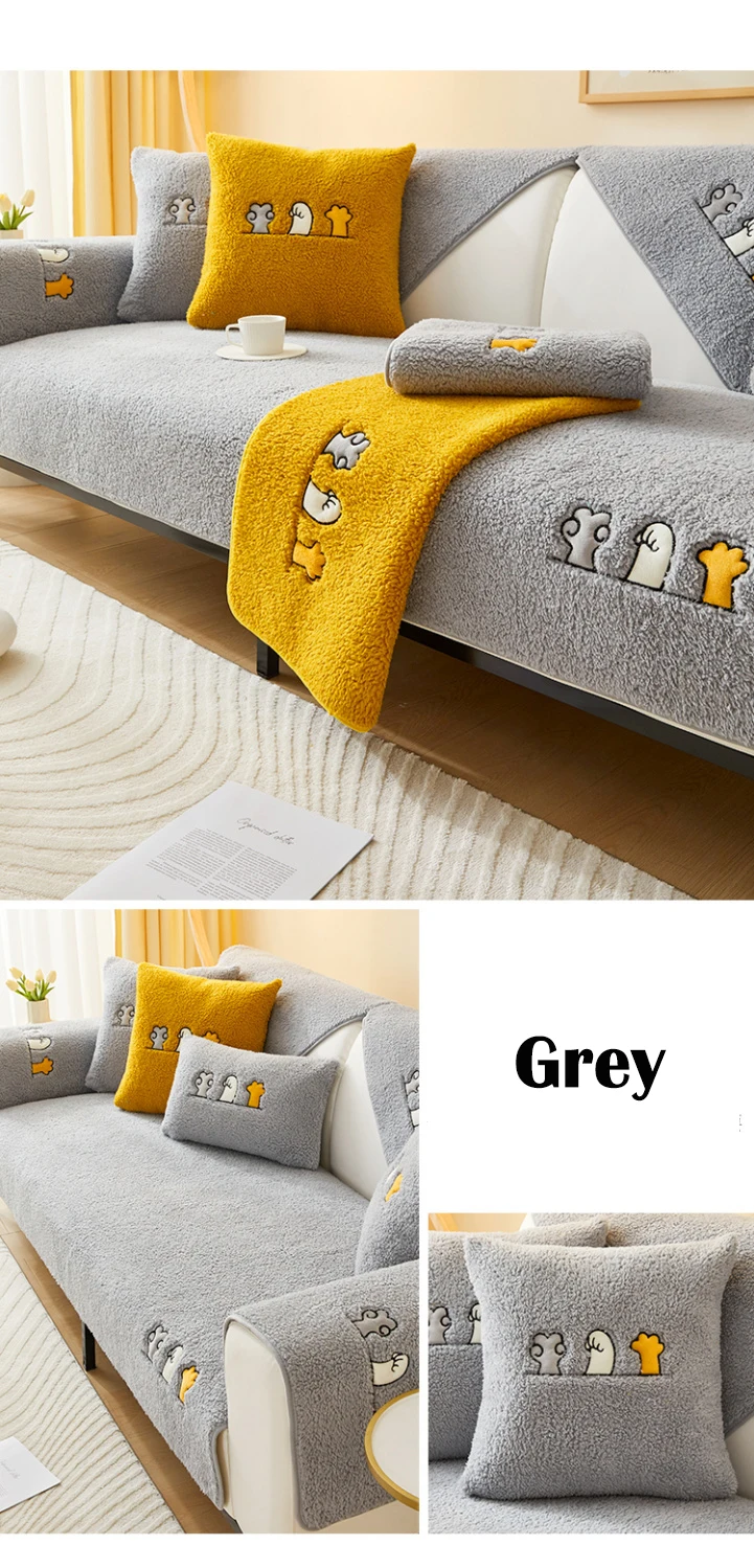 Winter Warm Lambs Velvet Sofa Towel Nordic Thick Plush Non-slip Sofa Cover for Living Room Sectional L-shaped Couch Covers