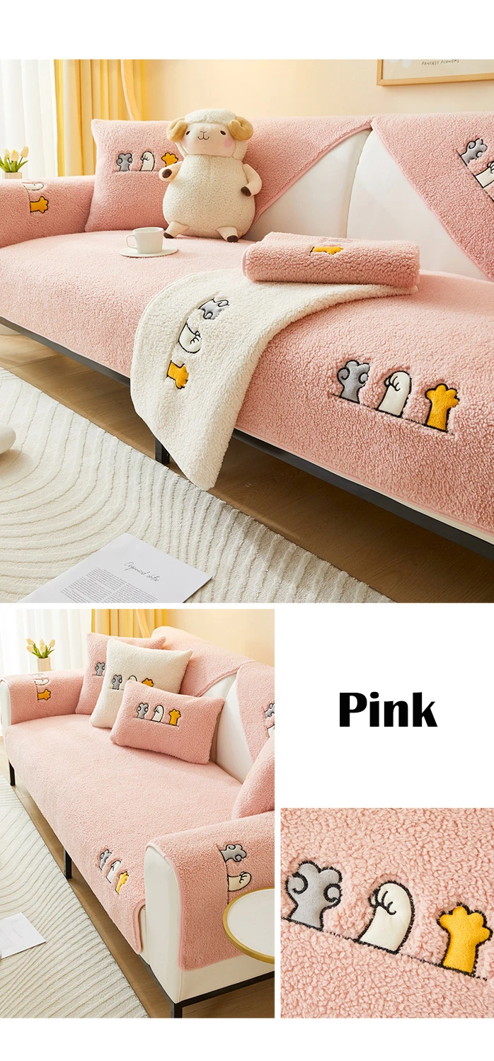 Winter Warm Lambs Velvet Sofa Towel Nordic Thick Plush Non-slip Sofa Cover for Living Room Sectional L-shaped Couch Covers