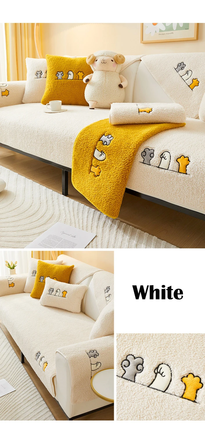 Winter Warm Lambs Velvet Sofa Towel Nordic Thick Plush Non-slip Sofa Cover for Living Room Sectional L-shaped Couch Covers