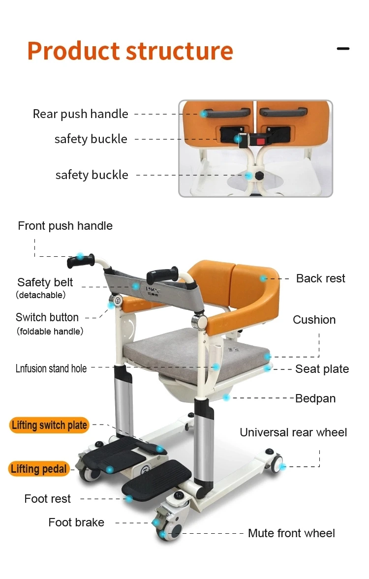 2025 Multifunction Folding Patient Transfer Commode Toilet Wheelchair With Wheel