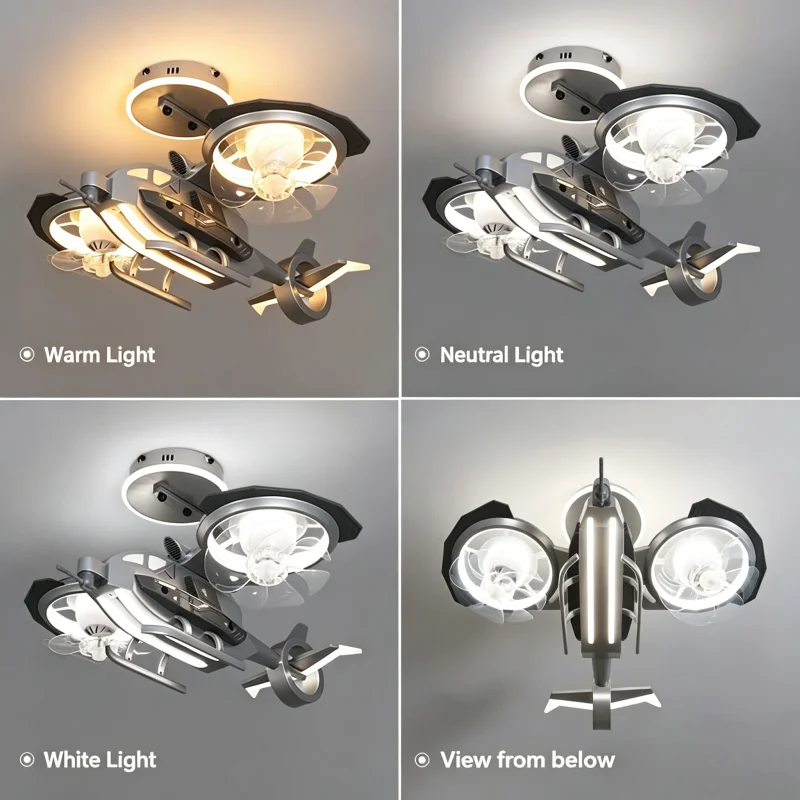 Airplane Fan Light Children's Room Boys' Bedroom Modern LED Light With Remote Control With Lighting Combat Helicopter Fan Light Airplane Fan Light Children's Room Boys' Bedroom Modern LED Light With Remote Control With Lighting Combat Helicopter Fan Light