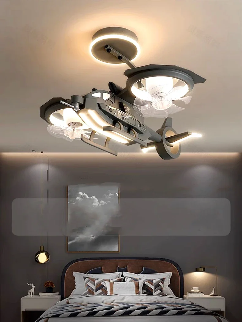 Airplane Fan Light Children's Room Boys' Bedroom Modern LED Light With Remote Control With Lighting Combat Helicopter Fan Light Airplane Fan Light Children's Room Boys' Bedroom Modern LED Light With Remote Control With Lighting Combat Helicopter Fan Light