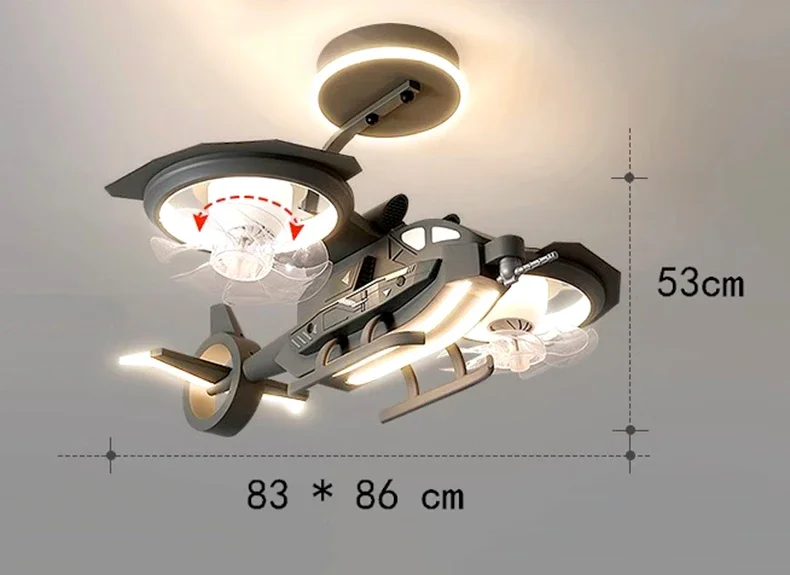 Airplane Fan Light Children's Room Boys' Bedroom Modern LED Light With Remote Control With Lighting Combat Helicopter Fan Light Airplane Fan Light Children's Room Boys' Bedroom Modern LED Light With Remote Control With Lighting Combat Helicopter Fan Light