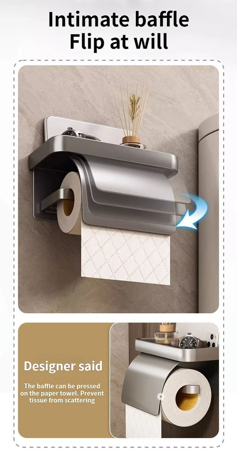 Bathroom Toilet Paper Roll Holder Wall Mounted Waterproof Tissue Box Aluminum Material Bathroom Decorative Tissue Holder