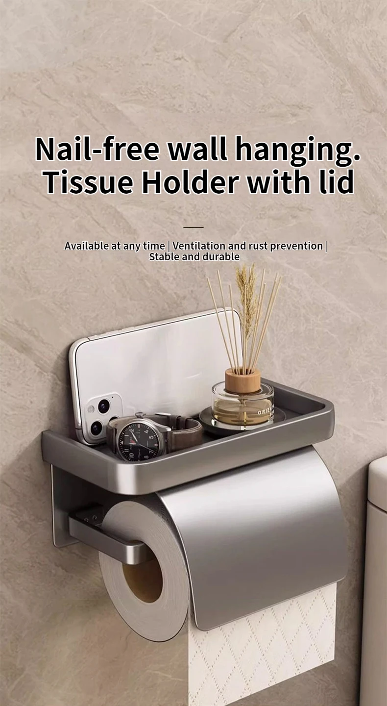 Bathroom Toilet Paper Roll Holder Wall Mounted Waterproof Tissue Box Aluminum Material Bathroom Decorative Tissue Holder